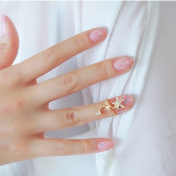 Crystal Starfish Gold Wraparound Open Ring - Picture 3 of 7